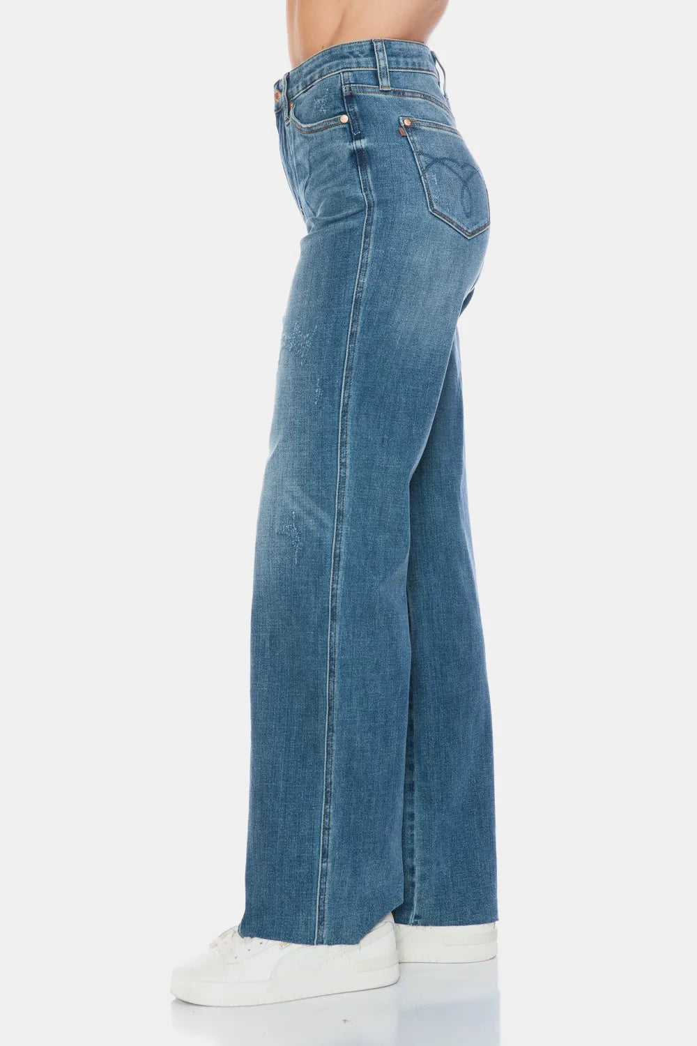 JUDY BLUE Full Size Tummy Control Cut Raw Hem Straight Jeans on Simply Obsessed