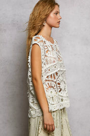 POL Openwork Round Neck Floral Crochet Tank on Simply Obsessed