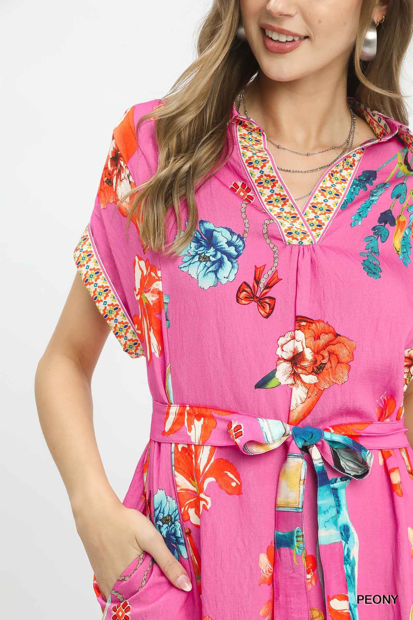 UMGEE Floral Print Mini Dress with Belt on Simply Obsessed