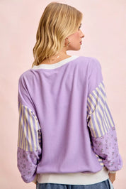 BiBi Mix and Match Sweatshirt with Floral Sleeve Striped on Simply Obsessed
