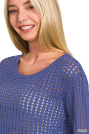 ZENANA Hollow Out Long Sleeve Sweater on Simply Obsessed