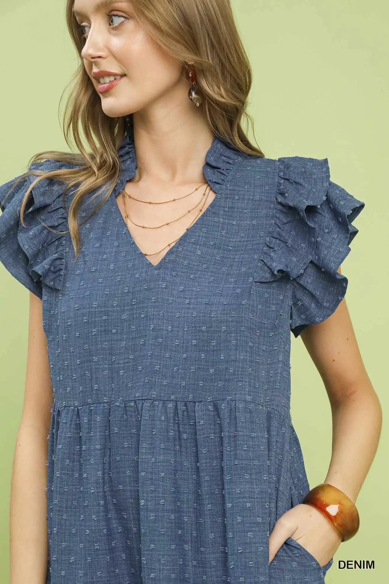 UMGEE Textured Ruffle Sleeve Tiered Midi Dress on Simply Obsessed