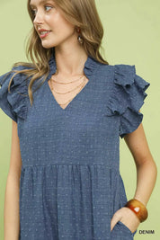 UMGEE Textured Ruffle Sleeve Tiered Midi Dress on Simply Obsessed
