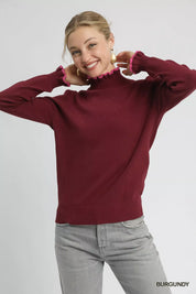 UMGEE Ribbed Round Neck Sweater with Ruffle Contrast Trim on Simply Obsessed