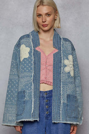 POL Paisley Pattern Patch Detail Quilted Woven Twill Jacket-DENIM on Simply Obsessed
