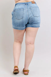 Judy Blue Plus Size High Rise Denim Shorts on Simply Obsessed