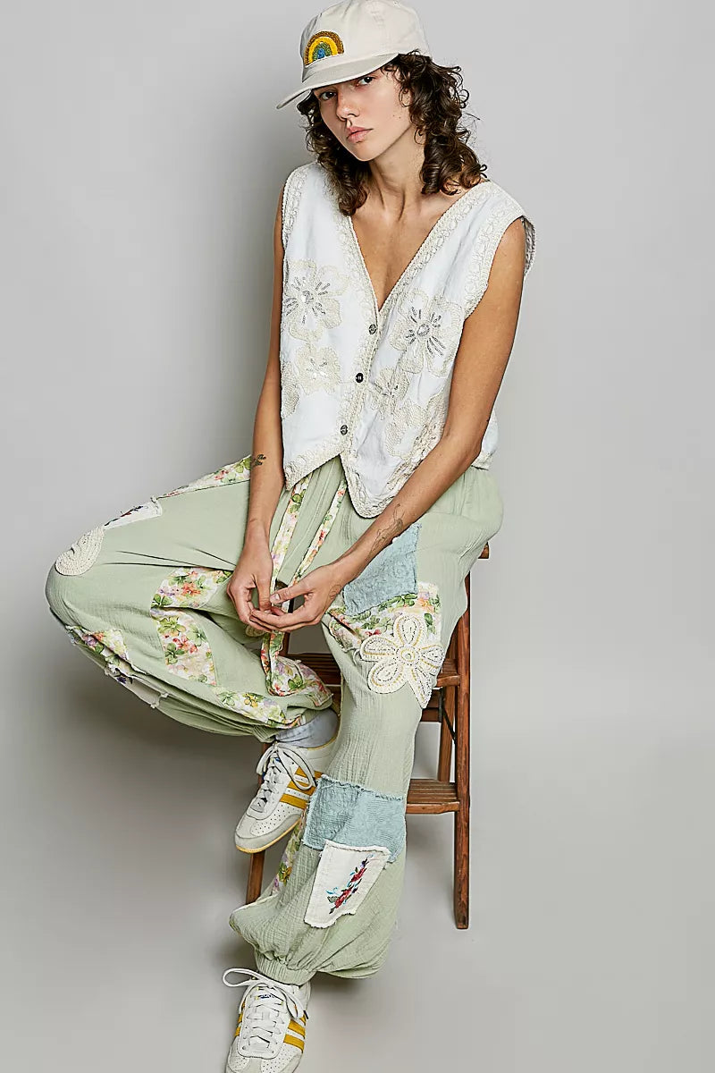 POL Embroidered Floral V-Neck Button Down Crochet Vest on Simply Obsessed
