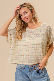 BiBi Striped Popcorn Knit Top on Simply Obsessed
