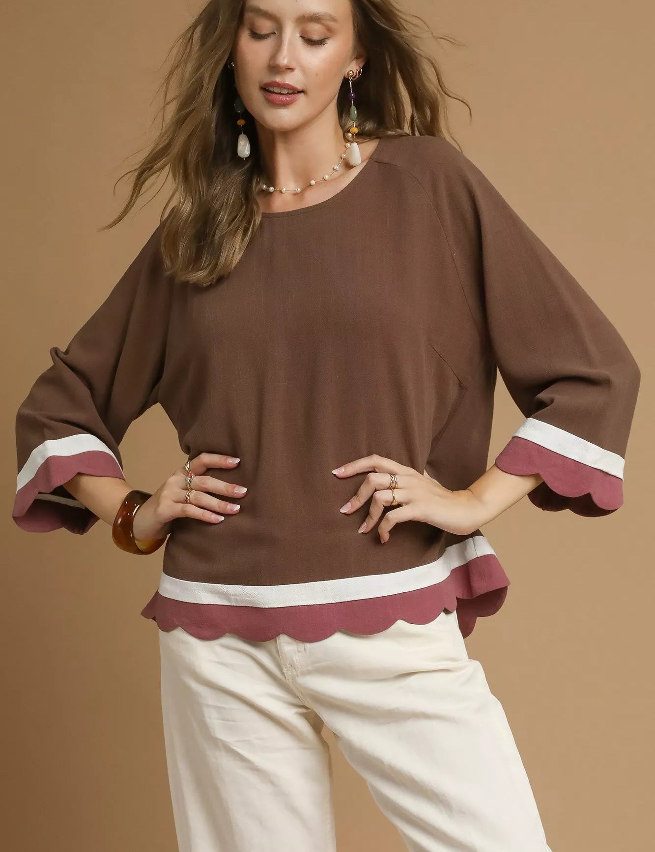 UMGEE Scalloped Hem Color Block Top on Simply Obsessed