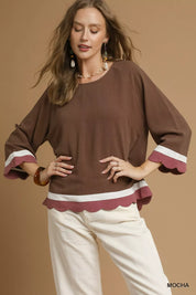UMGEE Scalloped Hem Color Block Top on Simply Obsessed