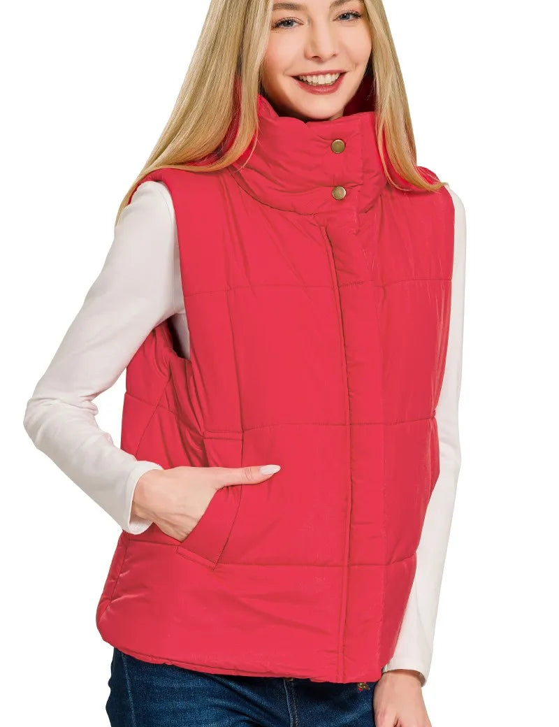 ZENANA High Neck Zip-Up Vest Coat on Simply Obsessed