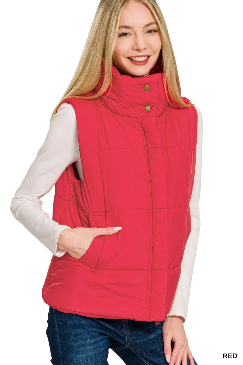 ZENANA High Neck Zip-Up Vest Coat on Simply Obsessed
