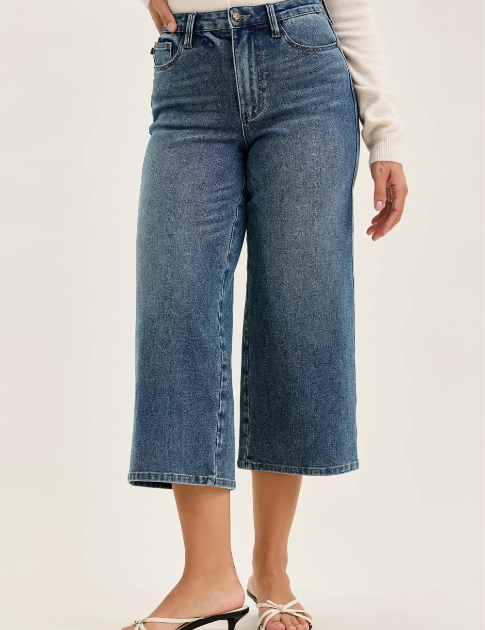 JUDY BLUE High Waist "Dottie" Wide Crop Md Quarry Fade Jeans on Simply Obsessed