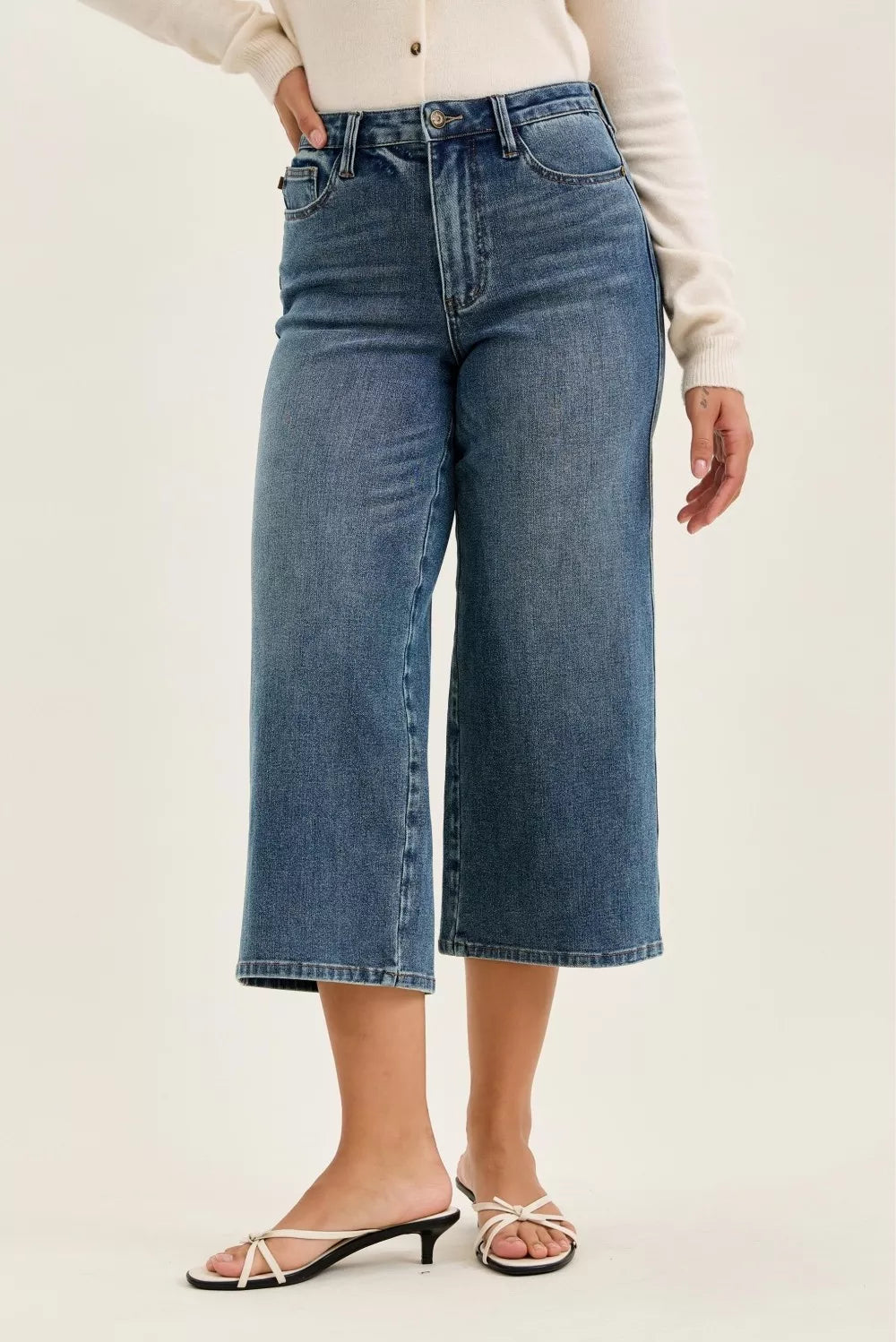 JUDY BLUE High Waist "Dottie" Wide Crop Md Quarry Fade Jeans on Simply Obsessed