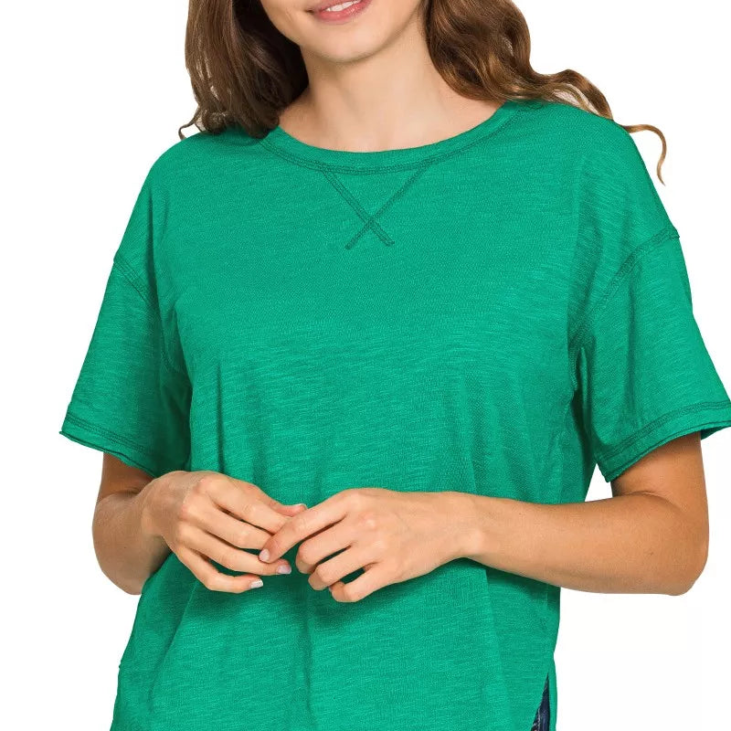 ZENANA Cotton Slub Short Sleeve Tee on Simply Obsessed