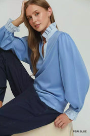 UMGEE Stripe Ruffle Neck Long Sleeve Top on Simply Obsessed