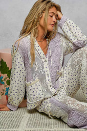 POL Floral Balloon Sleeve Hooded Lace Jacket with Stitch Detail on Simply Obsessed