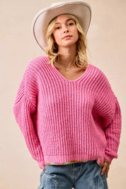 BiBi V-Neck Sweater with Colorful Trim on Simply Obsessed