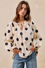 BIBI Polka Dot Exaggerated Balloon Sleeves Blouse on Simply Obsessed