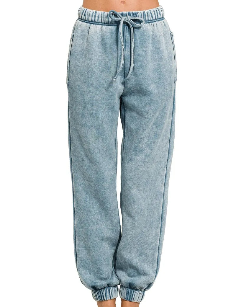 Zenana Acid Wash Fleece Sweatpants with Pockets on Simply Obsessed