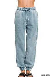 Zenana Acid Wash Fleece Sweatpants with Pockets on Simply Obsessed