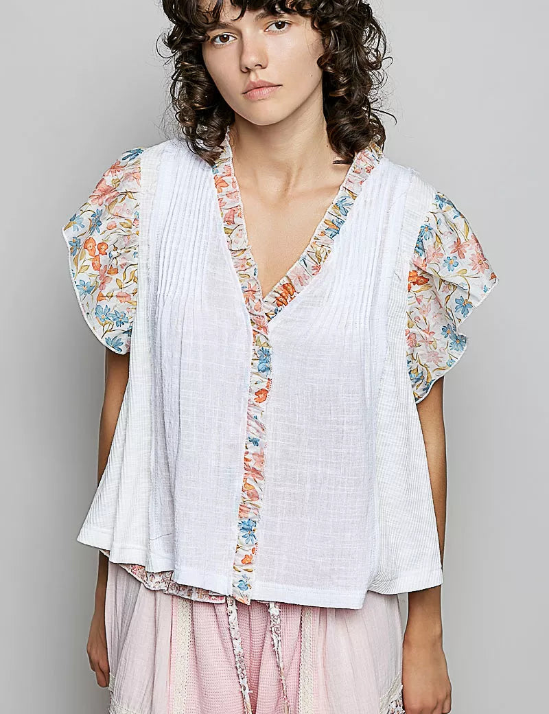 POL V-Neck Floral Ruffle Sleeve Blouse on Simply Obsessed