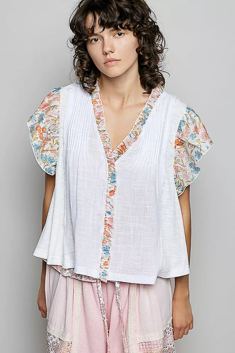 POL V-Neck Floral Ruffle Sleeve Blouse on Simply Obsessed