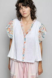 POL V-Neck Floral Ruffle Sleeve Blouse on Simply Obsessed