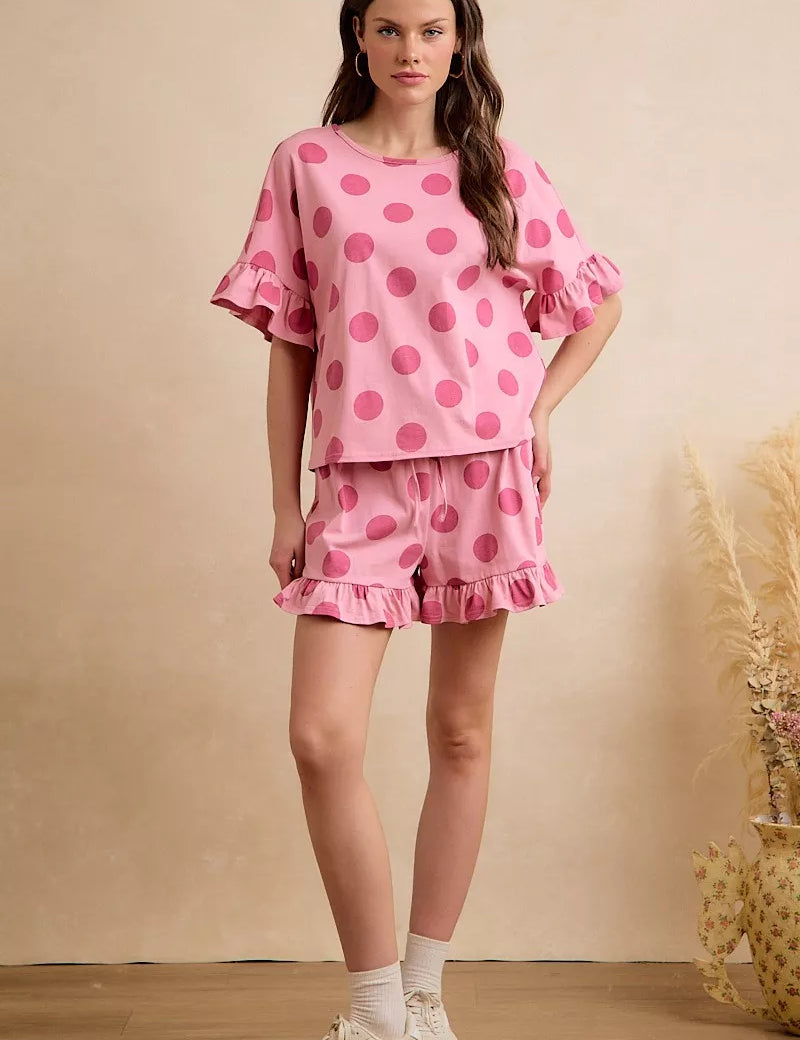 BIBI Polka Dots Printed Ruffled Detail Top And Shorts Set **DOORBUSTER** on Simply Obsessed