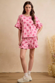 BIBI Polka Dots Printed Ruffled Detail Top And Shorts Set **DOORBUSTER** on Simply Obsessed
