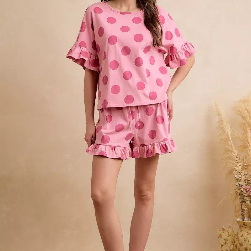 BIBI Polka Dots Printed Ruffled Detail Top And Shorts Set **DOORBUSTER** on Simply Obsessed
