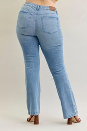 Judy Blue Full Size Mid Rise Bootcut Jeans with Contrast Wash & Front Patch Pockets Plus Size on Simply Obsessed