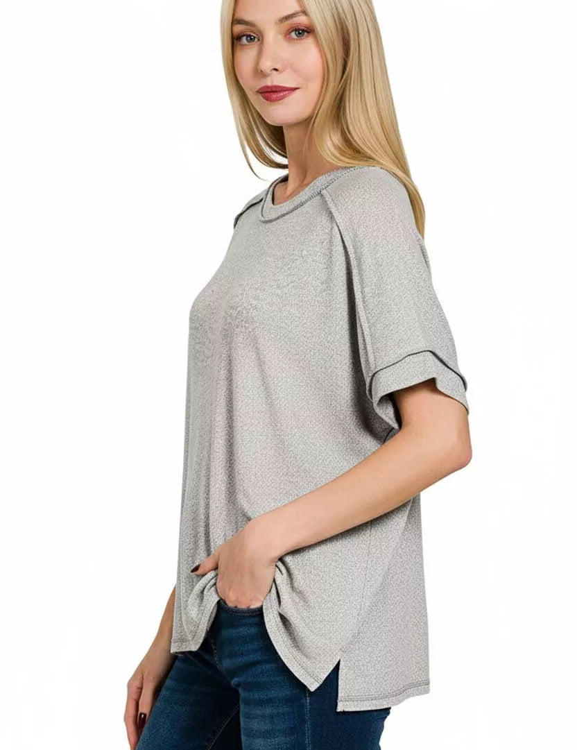 Zenana Full Size Soft Melange Hacci Short Sleeve Hi-low Tee Plus Size on Simply Obsessed