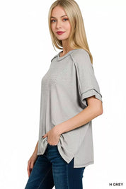 Zenana Full Size Soft Melange Hacci Short Sleeve Hi-low Tee Plus Size on Simply Obsessed