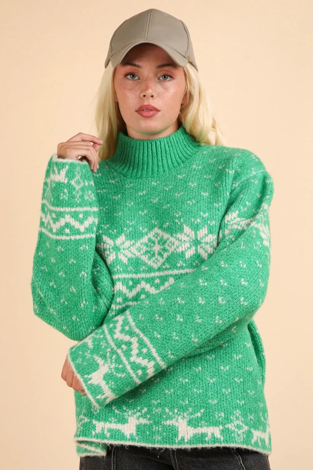 VERY J Christmas Element Mock Neck Long Sleeve Sweater on Simply Obsessed