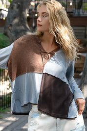 POL Color Block Notched Long Sleeve T-Shirt on Simply Obsessed
