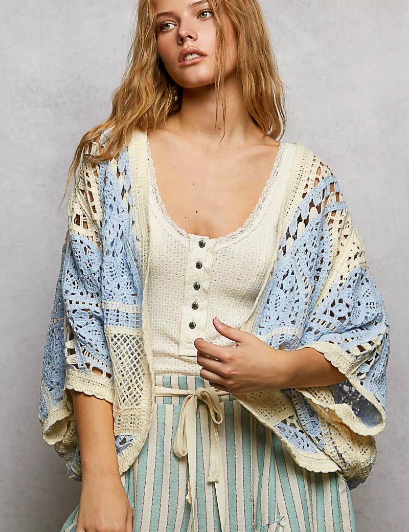 POL Open Front Crochet Cardigan with Scalloped Edge on Simply Obsessed