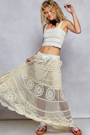 POL Crochet Floral Flared Skirt with Elastic Waist Band on Simply Obsessed