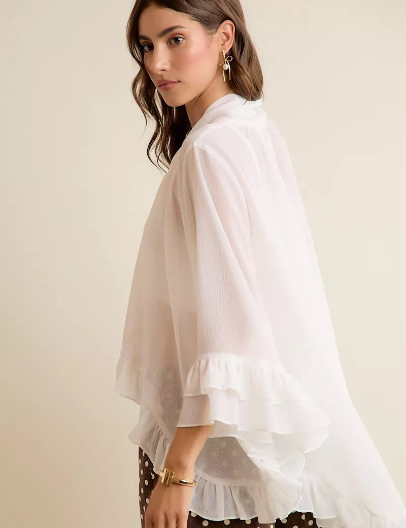 SO ME Sheer Ruffle Bell Sleeves Bow Tie Flowy Blouse Top on Simply Obsessed