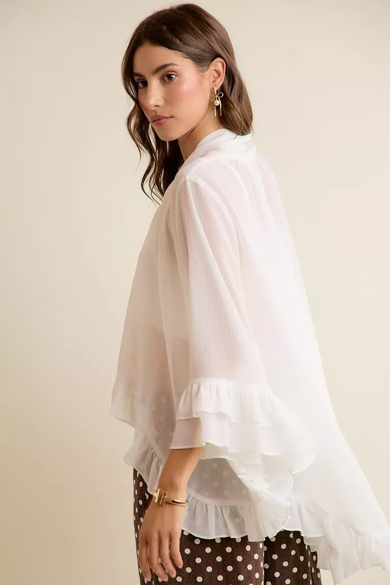 SO ME Sheer Ruffle Bell Sleeves Bow Tie Flowy Blouse Top on Simply Obsessed