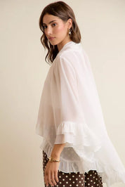 SO ME Sheer Ruffle Bell Sleeves Bow Tie Flowy Blouse Top on Simply Obsessed