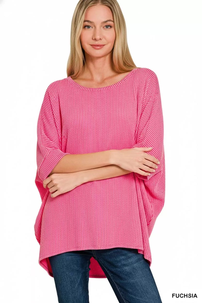 Zenana Raised Rib Bat Sleeve Top on Simply Obsessed