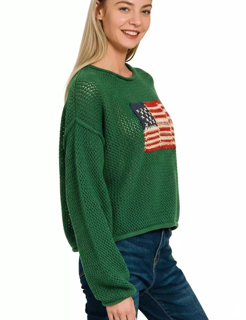 Zenana Zenana American Flag Crew Neck Sweater on Simply Obsessed