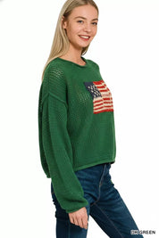 Zenana Zenana American Flag Crew Neck Sweater on Simply Obsessed