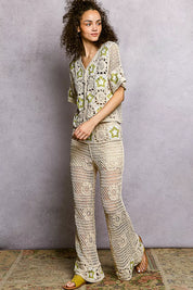 POL Openwork Crochet Flare Pants with Contrast Star on Simply Obsessed