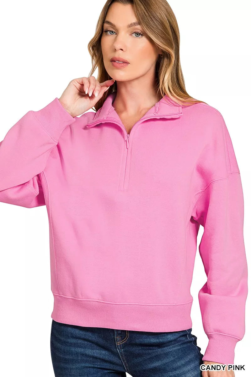 ZENANA Fleece High Neck Half Zip Sweatshirt on Simply Obsessed