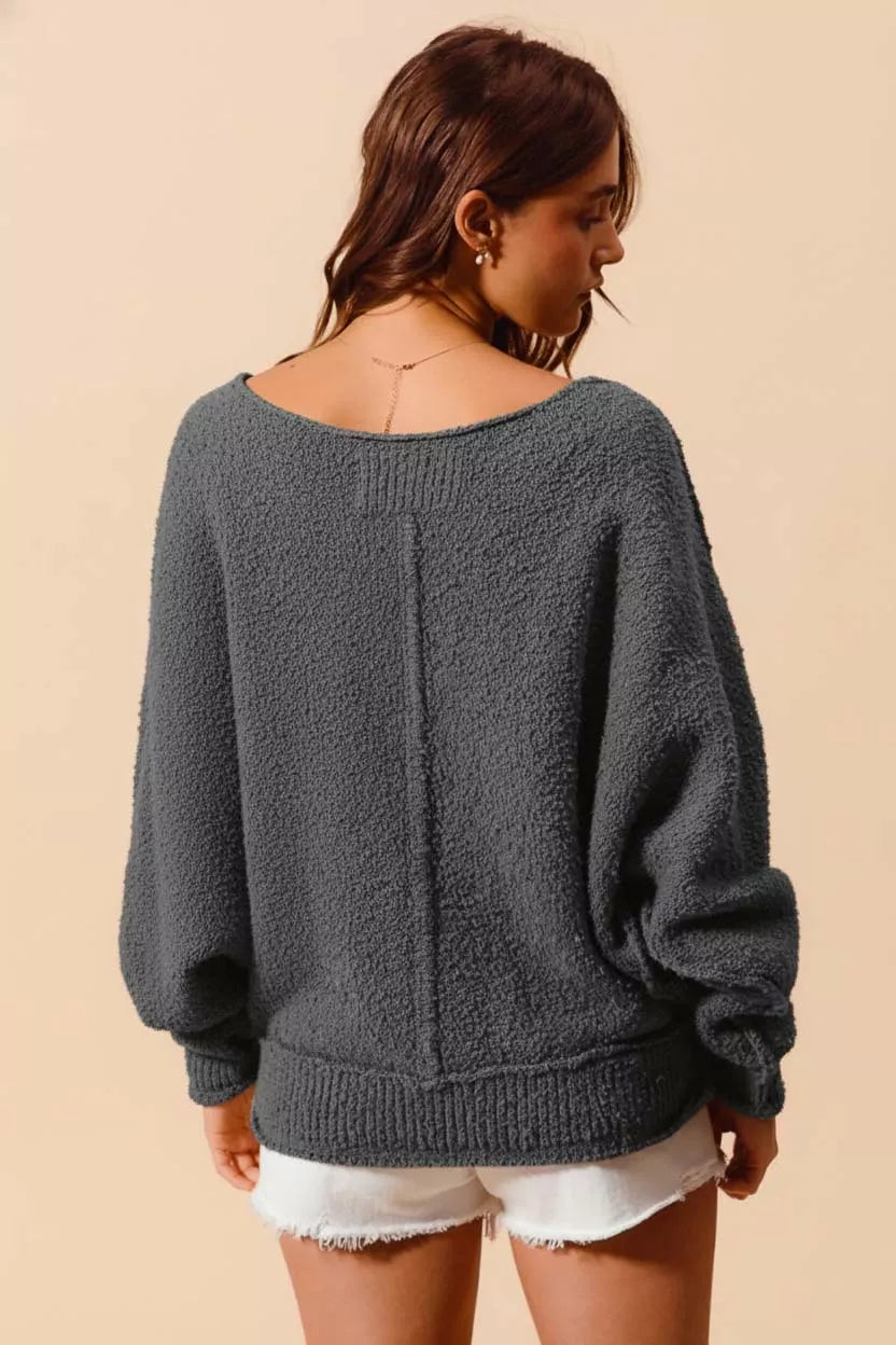 SO ME Loose Fit Exposed Seam Slouchy Boucle Sweater on Simply Obsessed