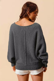 SO ME Loose Fit Exposed Seam Slouchy Boucle Sweater on Simply Obsessed