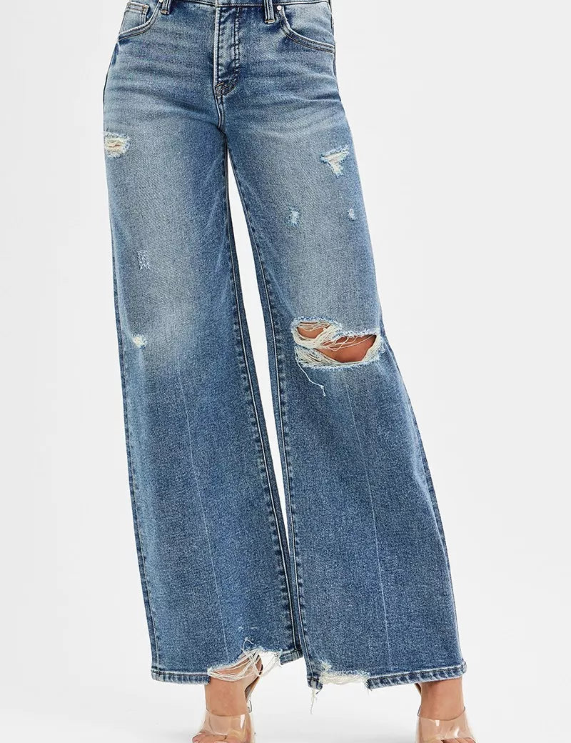 RISEN Tummy Control Mid Rise Fit Wide Jeans on Simply Obsessed