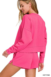 Zenana Scuba Long Sleeve Sweatshirts & Shorts Set on Simply Obsessed